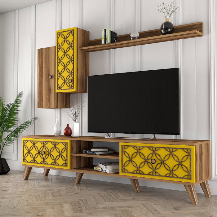 Hanah Home Unidad de TV Clase S - Nogal y Amarillo Hanah Home Unidad de TV Clase S - Nogal y Amarillo